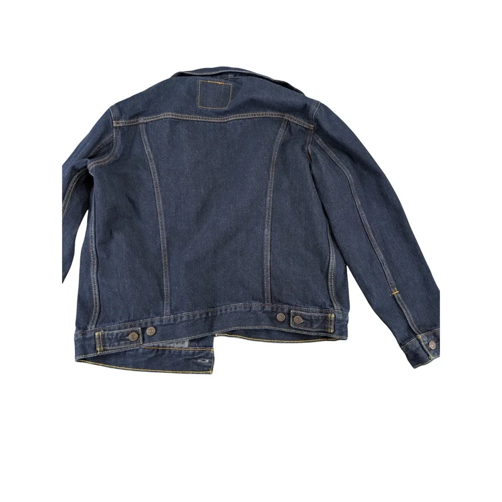 levis trucker cotton blue denim jacket coat mens size l dark wash outerwear